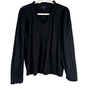 Loft Black Ruffle V-neck Long Sleeve Blouse XL